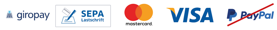 Bild vergrößern: E-Payment: Giropay - SEPA-Lastschrift - Mastercard - VISA - KEIN PayPal